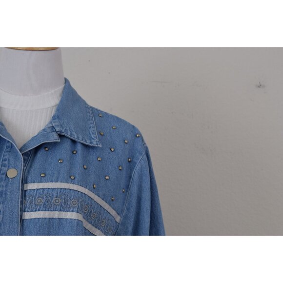 Vintage 80s  Embroidered‎ Blue Denim Shirt size 1X - Picture 5 of 10